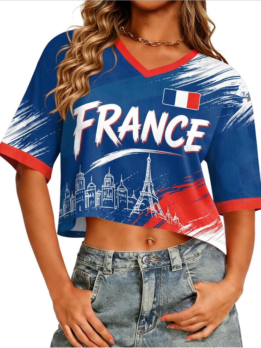 Women's France Soccer Cup 2026 Cropped V-Neck Jersey